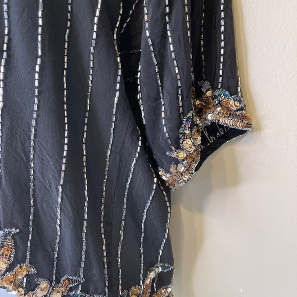 Argenti VTG Embellished Sequin Beaded Glam Dolman Sleeve Asymmetrical Hem Blouse - Picture 7 of 15